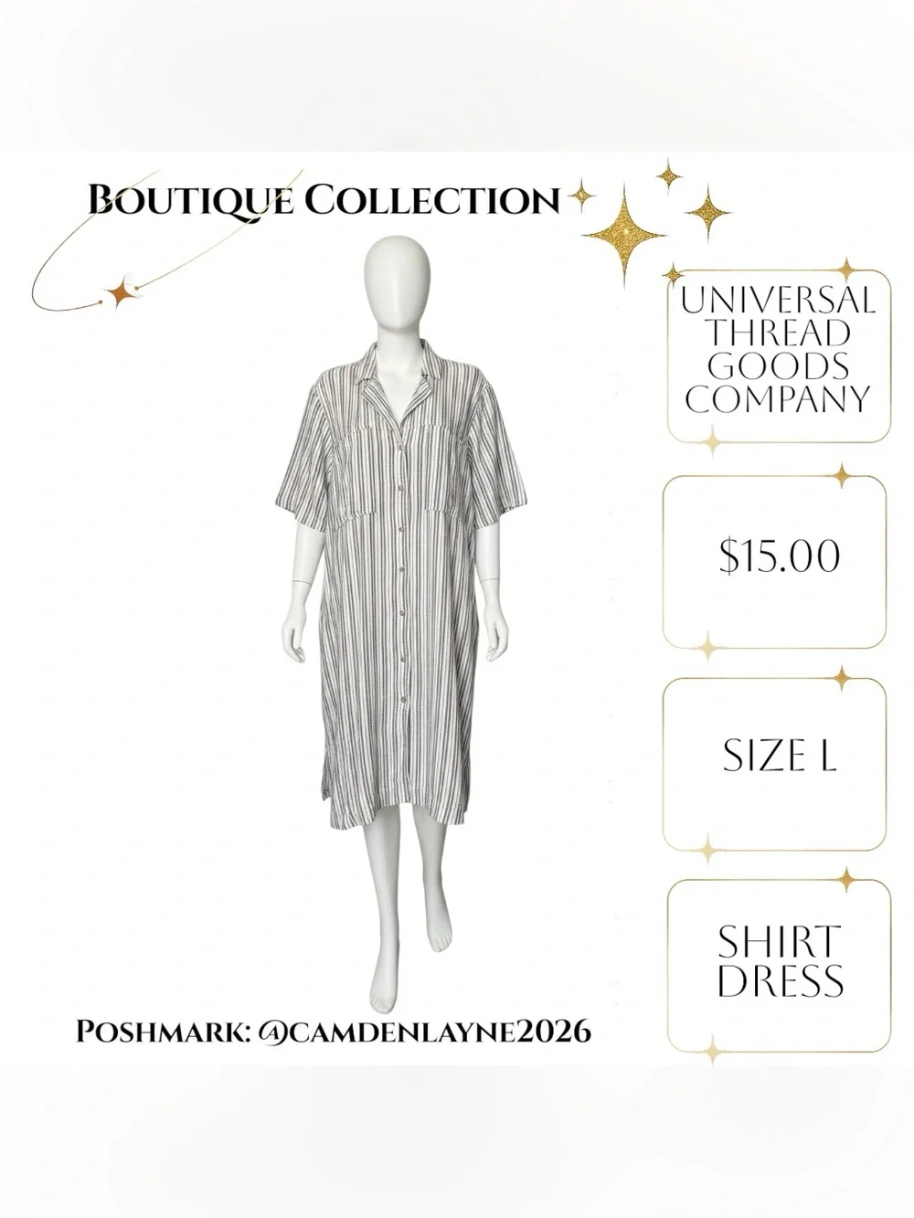 Universal Thread Striped Shirt Midi Dress in Cream and Tan - Picture 4 of 9